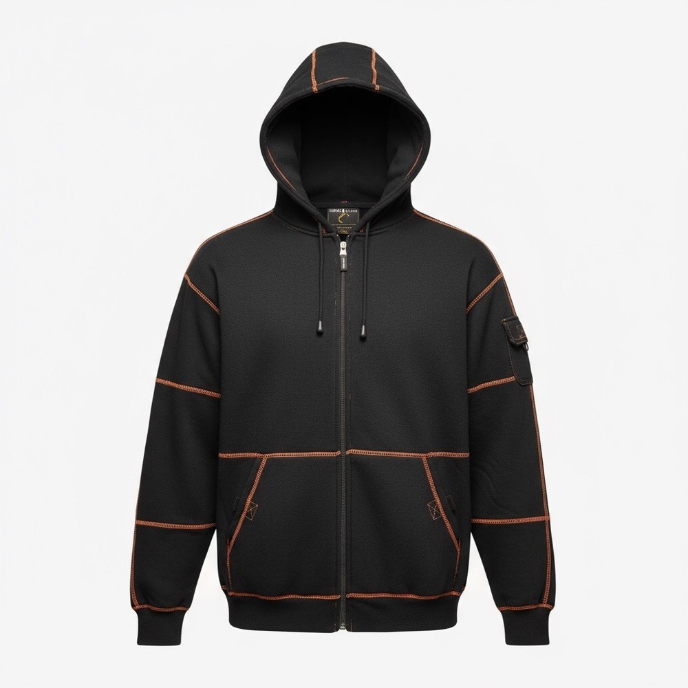 Vintage Y2K Jordan Craig Black Zip Up Hoodie Orange Stitching Mens Size XL‎